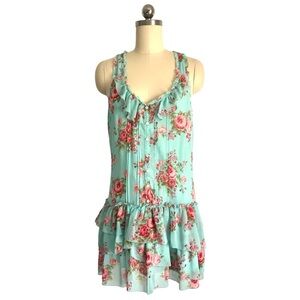 Abercrombie & Fitch Sleeveless Romantic Ruffled Tiered Rose Print Tunic Dress M